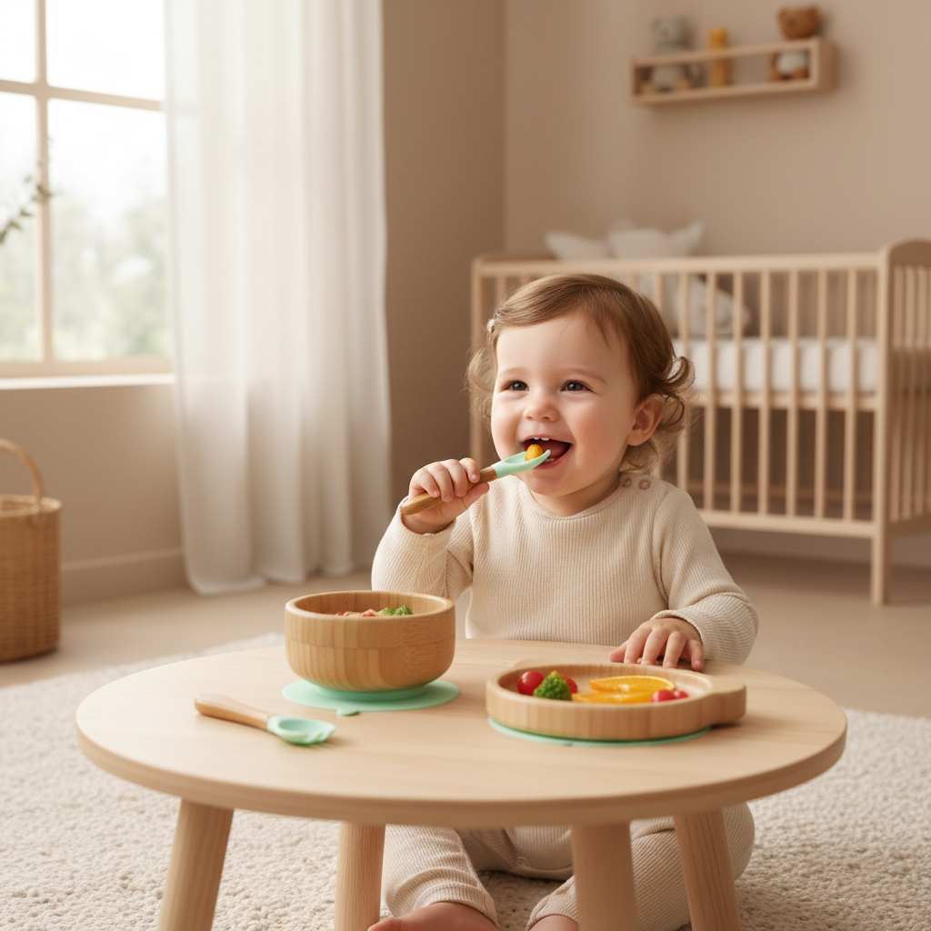 Bamboe Eetset met baby - lichtgroen